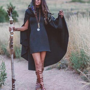 Green Hooded Cape Dress